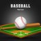 Baseball leather ball and wooden bat on field