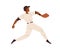 Baseball pitcher player running with ball to throw. Athlete thrower in pitch glove. Sports man playing game. Happy