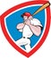 Baseball Player Batting Crest Red Cartoon