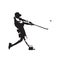 Baseball player hitting ball, batter,  isolated vector silhouette