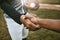 Baseball players handshake before game at baseball field for good luck, agreement and support. Sports, fitness and