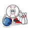 Baseball playing bowling mascot vector cartoon illustration