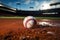 Baseball scene chalk lined infield, sporting action on the field