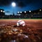 Baseball scene chalk lined infield, sporting action on the field