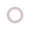 Baseball, softball and hardball seam stitch line in round shape, blue and red lace circle border on white background