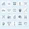 Baseball, softball sport game vector line icons. Ball bat, field, helmet, pitching machine, catcher mask. Linear signs