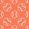 Baseball, softball sport game vector seamless pattern, orange background with line icons of balls. Linear signs for