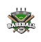 Baseball sport team icon, ball, bats and stadium
