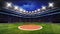 Baseball stadium with fans under roof with spotlights