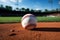 Baseball on the stadium infield, chalk line, sporting ambiance