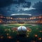 Baseball themed sport stadium illuminated against nighttime sky backdrop