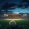 Baseball themed sport stadium illuminated against nighttime sky backdrop