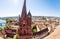 Basel city view with Minster cathedral bell tower