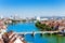 Basel panorama with Middle bridge over Rhine river