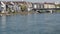 Basel switzerland, 24 april. 2021: rhine ferry basel, ship crosses the rhine from right to left with passengers on board, in the