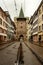 Basel, Switzerland - November 04, 2019. View of Spalentor gate on Spalenvorstadt street in Basel