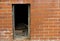 Basement House Entrance Door and Vintage Red Brick Wall