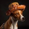 Basenji dog wearing a national african hat, funny cute pet, close-up portrait