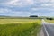 Bashkir Ural mountains foothills fields with road to the east