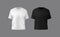 Basic black male t-shirt realistic mockup. Front and back view. Blank textile print template clothing