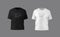 Basic black male t-shirt realistic mockup. Front and back view. Blank textile print template clothing