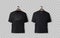 Basic black male t-shirt realistic mockup. Front and back view. Blank textile print template clothing