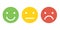 Basic emoticons set. Three facial expression of feedback scale - from positive to negative. Simple vector icons