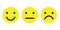 Basic emoticons set. Three facial expression of feedback scale - from positive to negative. Simple yellow vector icons