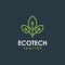 Basic leaf shape with circuit technology logo, simple modern eco tech logo icon vector