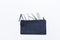 Basic nail tool kit in blue bag isolate on white background