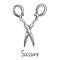 Basic nail tools, scissors, hand drawn doodle sketch with inscription, isolated illustration