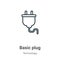 Basic plug outline vector icon. Thin line black basic plug icon, flat vector simple element illustration from editable technology