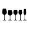 Basic red, white and sparkling wine glasses silhouette vector set.