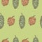 Basic RGBSeamless pattern. Fir cones on a green background. Vector illustration.