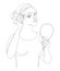 Basic RGBSilhouette of a lady. A woman does makeup, dyes her eyelashes in a modern style with one solid line and leaves. Sketches