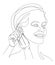 Basic RGBSilhouette of a lady. A woman wears an earring in a modern style with one solid line and leaves. Sketches for decor, post