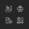 Basic services chalk white icons set on black background