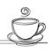 A basic sketch portraying a hot cup of coffee placed on a small plate.