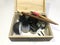 Basic traditional calligraphy tool set with ink in a wooden box