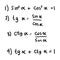 Basic trigonometric identities. Formulas to calculate sine, cosine, tangent, cotangent.