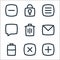 Basic ui line icons. linear set. quality vector line set such as add, cross, half battery, email, delete, chat, open menu, lock