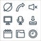 basic ui line icons. linear set. quality vector line set such as clock, folder, calendar, download, microphone, monitor, silent,