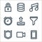 basic ui line icons. linear set. quality vector line set such as smartphone, video camera, shield, filter, upload, alarm clock,