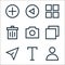 basic ui line icons. linear set. quality vector line set such as user, text, cursor, page, camera, delete, open menu, back