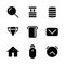 Basic user interface icon set glyph include eyes, security, eyes on, protection, eyes off, find, search, magnifier, zoom, data