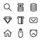 Basic user interface icon set outline include eyes, security, eyes on, protection, eyes off, find, search, magnifier, zoom, data