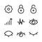 Basic user interface icon set outline include network, connection, internet, setting, gear, configuration, option, close, padlock,