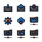 Basic vector search engine optimization icon include email, envelope, rocket, cloud, setting, gear, user, folder network, share