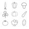 basic vegetables thin line icon set. isolated. black color