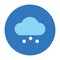 Basic weather icon of cloud and hail on blue circle. Flat clipart of ice rain.